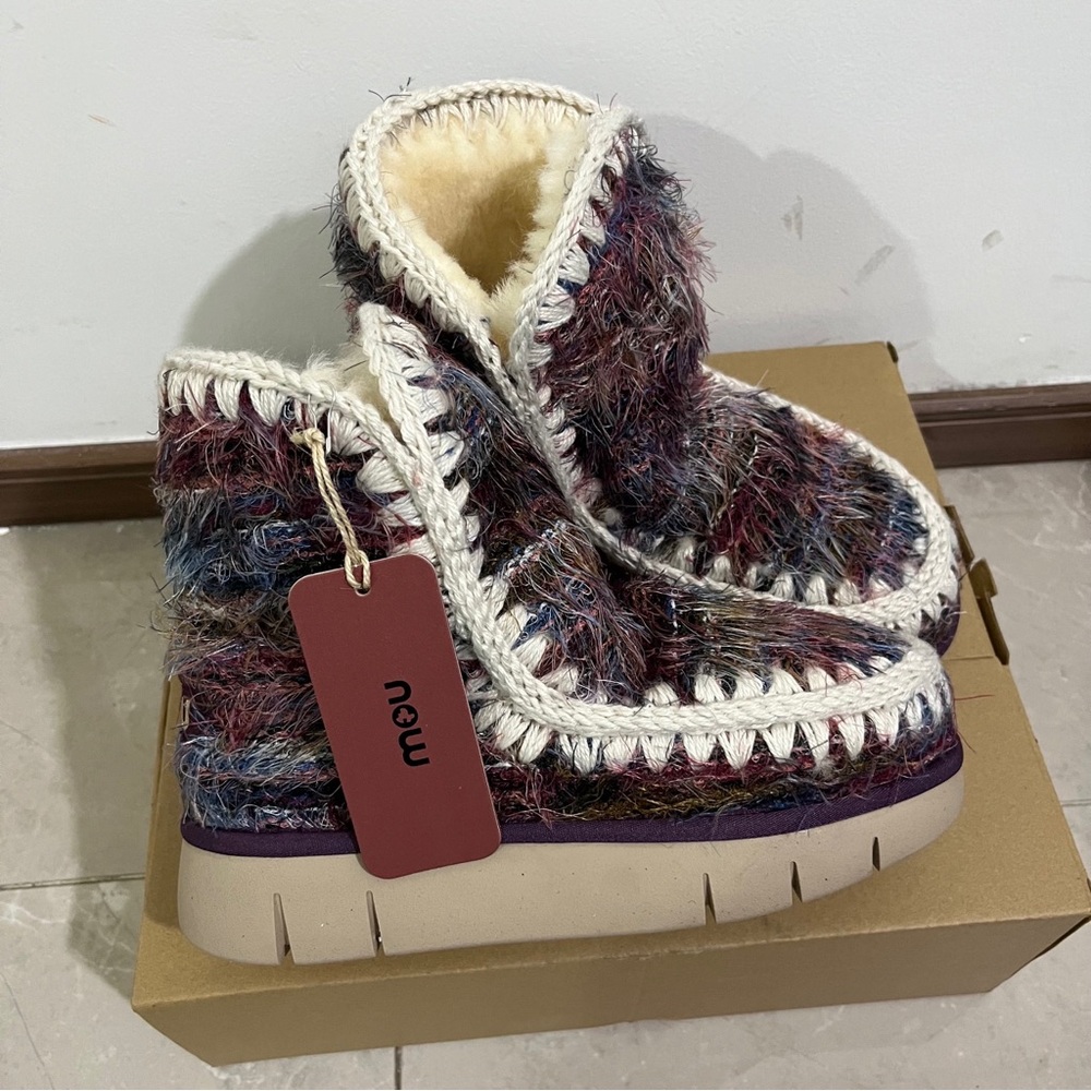 Mou Multicolor Faux Fur Ankle Boots with Cream Trim